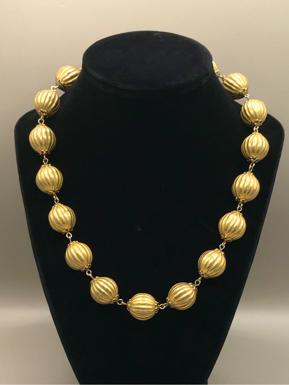 Matte Gold-Tone Ribbed Bead Necklace